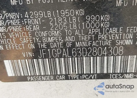 2013 Subaru Impreza 2.0I Sport Premium z USA, uszkodzony, nr VIN JF1GPAL63D2804308